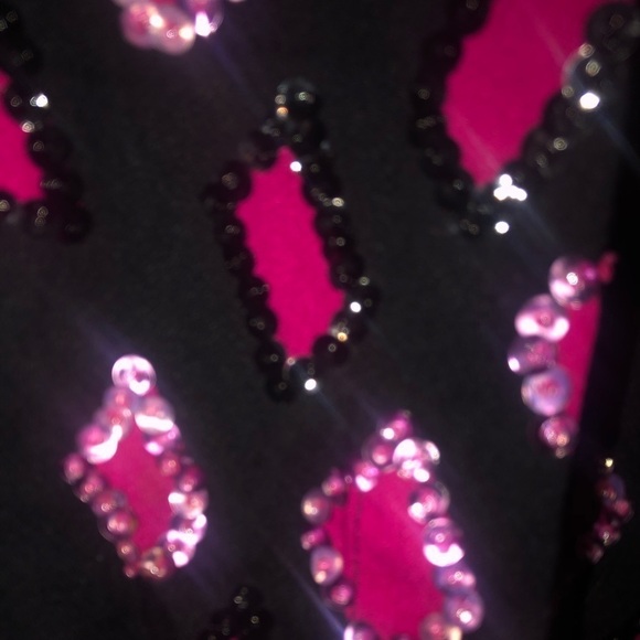 Vintage 80s 90s black pink sequin button up crop top Festive Glam Holiday Vibes - Picture 3 of 5